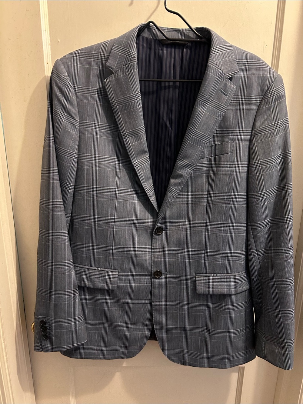 Banana Republic Blue Gray Windowpane Sport Coat Slim Fit Cotton Summer Weight